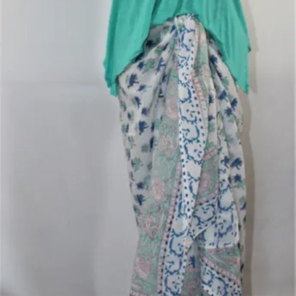 Versatile Elephant India Print Cotton Fabric, 46 X 74.5, White, Aqua, and Blue - Picture 3 of 5